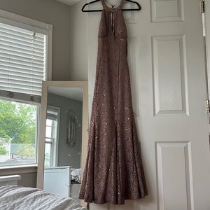 Full Length Formal Gown Dusty Sparkle Rose Form-Fitting